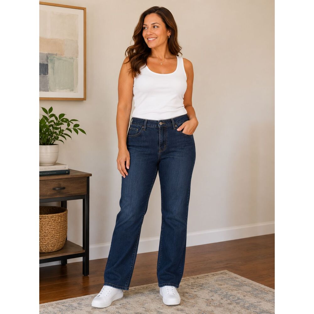 Levis 515 Womens Size 14 Long Bootcut Jeans Dark Wash Stretch Denim Blue Casual